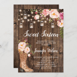 Invitación Sweet 16 Rustic Boho Floral String Lights