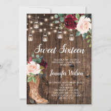 Sweet 16 Rustic Boho Floral String Lights Invitati