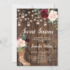 Invitación Sweet 16 Rustic Boho Floral String Lights Invitati