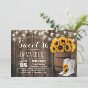 Invitación Sweet 16 Rustic Sunflower Barrel Country Cowgirl