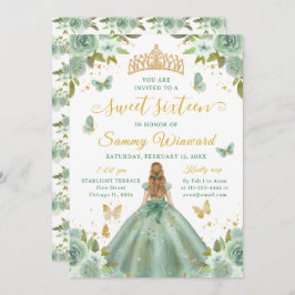 Invitación Sweet 16 Sage Green Princess Blonde Girl