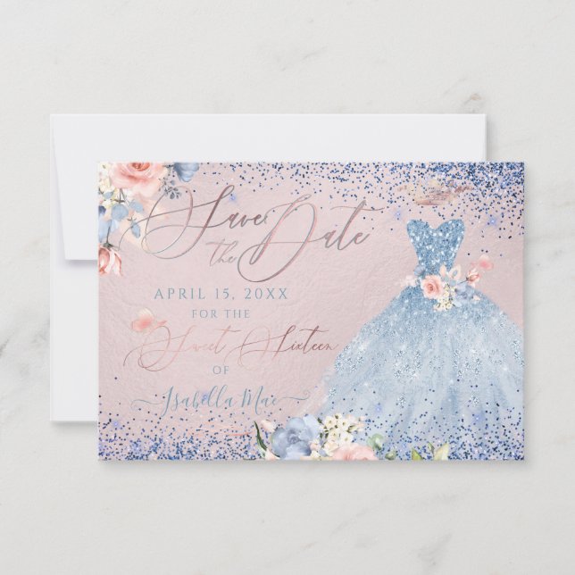 Invitación Sweet 16 Save the Date Dusty Blue Gown Invitation (Anverso)
