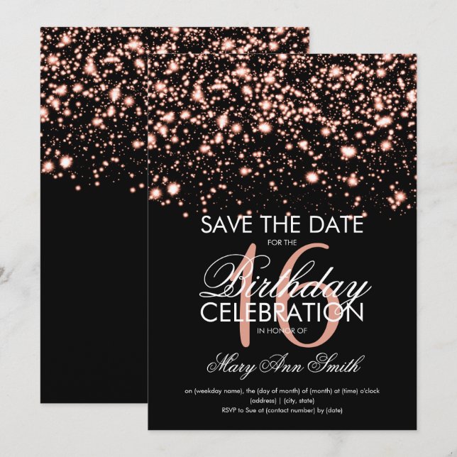 Invitación Sweet 16 "Save the Date" Rosa Gold (Anverso / Reverso)