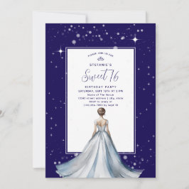 Invitación Sweet 16 Silver Ball Gown Dress Navy Blue Birthday