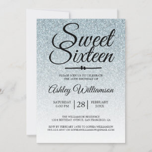 Invitación Sweet 16 Silver Purpurina Ombre 16th Birthday 