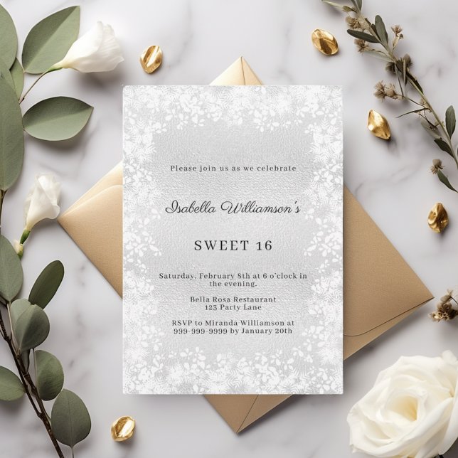 Invitación Sweet 16 silver snowflakes elegant party (Subido por el creador)
