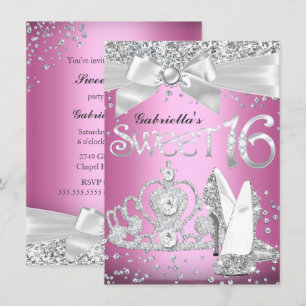 Invitación Sweet 16 Sparkle Tiara & Tacones Rosa