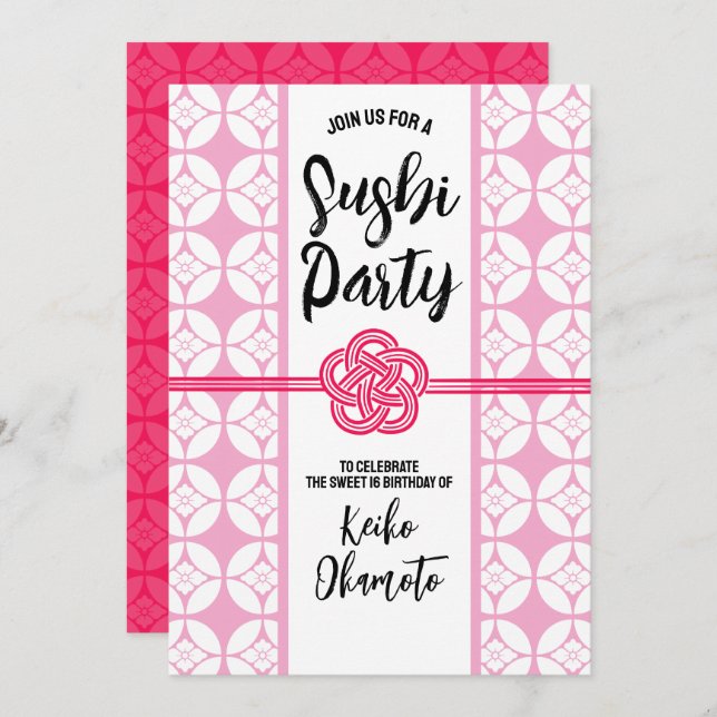 Invitación Sweet 16 Sushi fiesta 花 菱 七 宝 紋 Hanabishi Shippo (Anverso / Reverso)