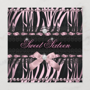 Invitación Sweet 16 Sweet 16 Pink Black Zebra Lace
