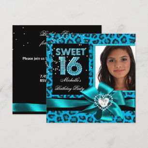 Invitación Sweet 16 Sweet Sixteen Blue Leopard Photo
