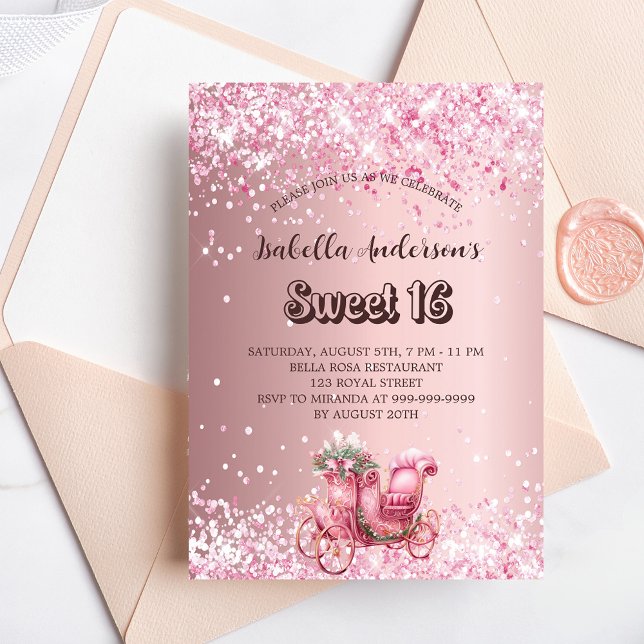Invitación Sweet 16 transporte rosa elegante (Subido por el creador)