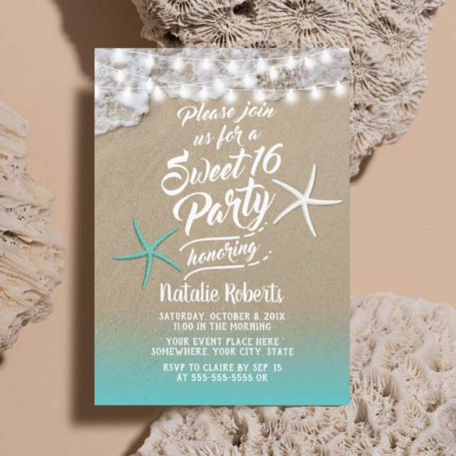 Invitación Sweet 16 Tropical Summer Beach Starfish (Subido por el creador)