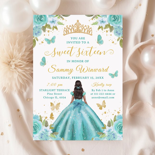 Invitación Sweet 16 Turquoise Princess African American Girl (Subido por el creador)
