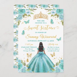 Invitación Sweet 16 Turquoise Princess African American Girl