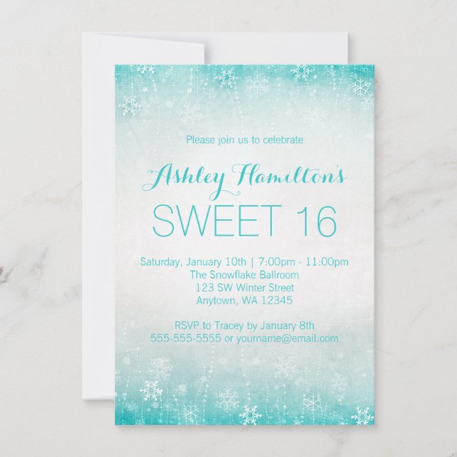 Invitación Sweet 16 Vintage Verde azulada Winter Wonderland (Anverso)