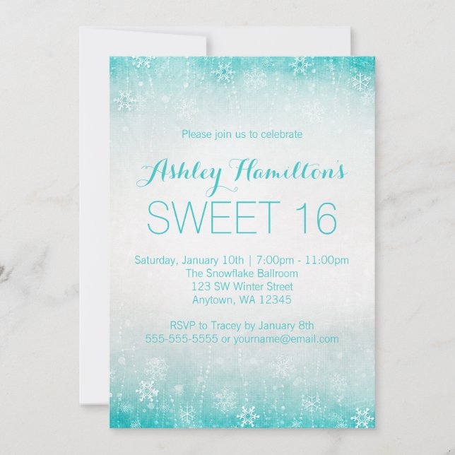 Invitación Sweet 16 Vintage Verde azulado Winter Wonderland (Anverso)