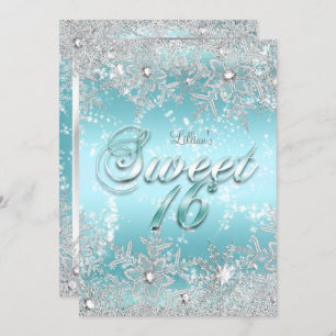 Invitación Sweet 16 Winter Wonderland Blue Verde azulada Snow