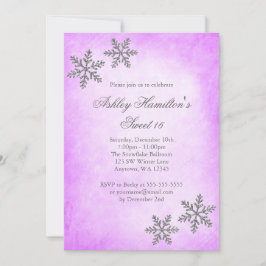 Invitación Sweet 16 Winter Wonderland Snowflakes Purple