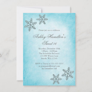 Invitación Sweet 16 Winter Wonderland Sparkle Snowflakes