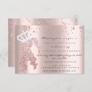 Invitación Sweet 16th Crown Princes Glitter Confetti Rose
