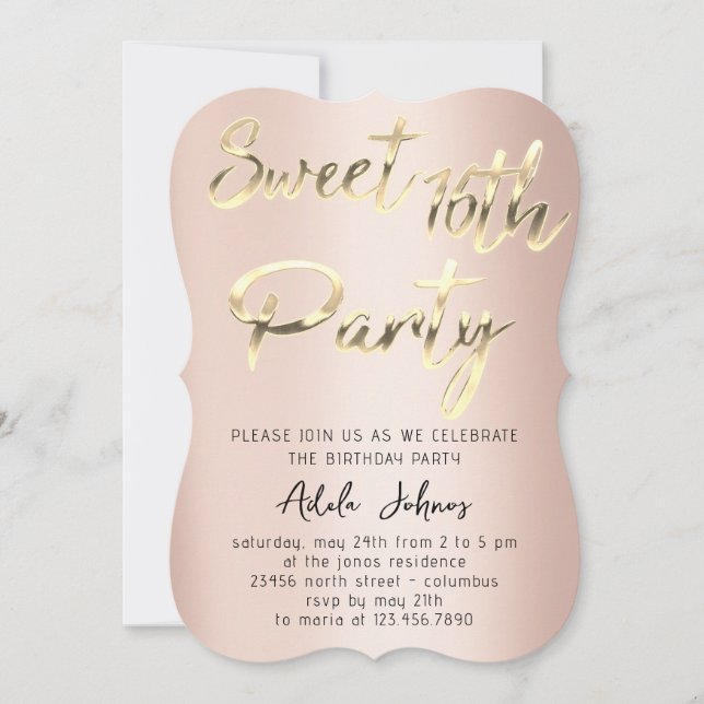 Invitación Sweet 16th Instant Download Rosa Gold (Anverso)