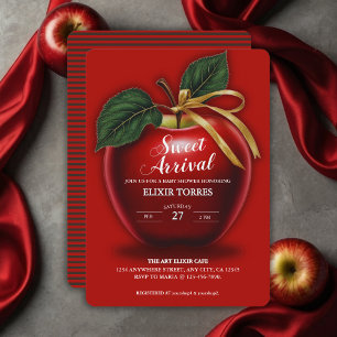 Invitación Sweet Arrive Red Apple Baby Shower