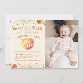 Invitación Sweet As A Peach First Birthday Photo Invitation