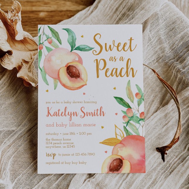 Invitación Sweet as a Peach Greenery Baby Shower (Subido por el creador)