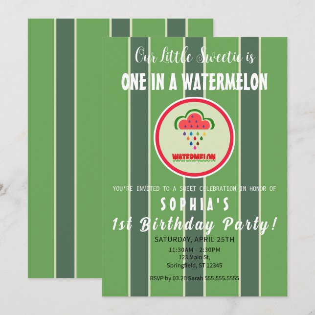 Invitación Sweet as a Watermelon - First Birthday Invitation (Anverso / Reverso)