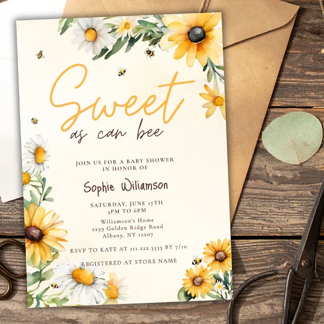 Invitación Sweet As Can Bee Sunflowers Yellow Baby Shower (Subido por el creador)