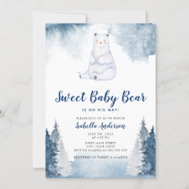Invitación Sweet Baby Bear Winter Snow Blue Boy Baby Shower