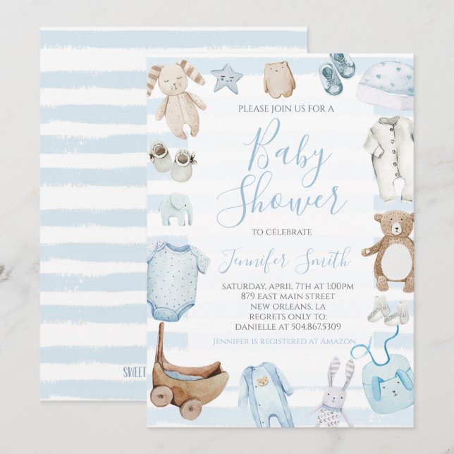 Invitación Sweet Baby Boy Baby Shower (Anverso / Reverso)