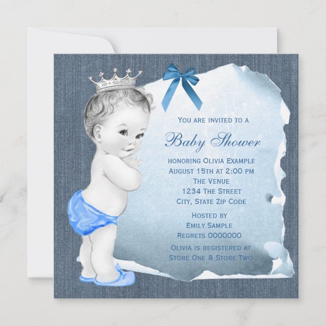 Invitación Sweet Baby Boy Blue Denim Baby Shower (Anverso)