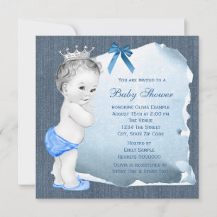 Invitación Sweet Baby Boy Blue Denim Baby Shower
