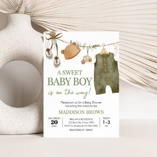 Invitación Sweet Baby Boy Boho Clothes Baby Shower