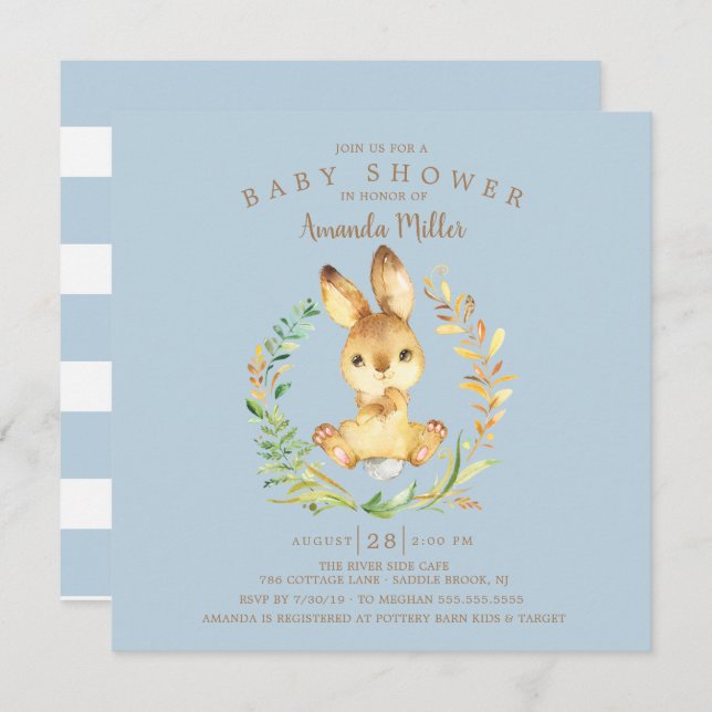 Invitación Sweet Baby Bunny Boys Baby Shower (Anverso / Reverso)
