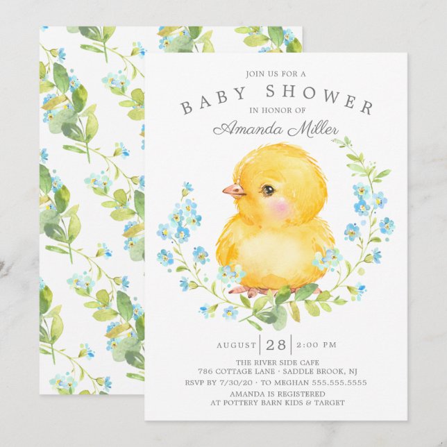 Invitación Sweet Baby Chick Boys Baby Shower (Anverso / Reverso)