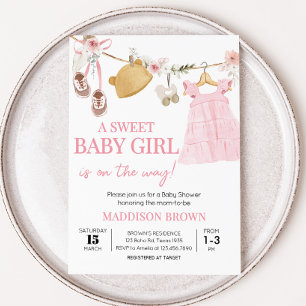 Invitación Sweet Baby Girl Boho Clothes Baby Shower