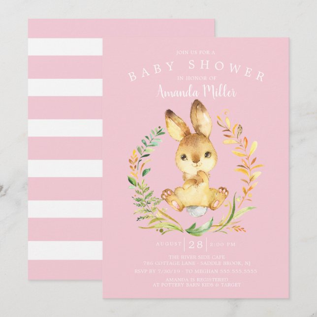 Invitación Sweet Baby Girl Bunny Baby Shower (Anverso / Reverso)