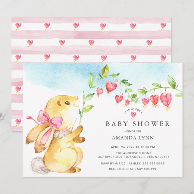 Invitación Sweet Baby Girl Bunny Baby Shower (Anverso / Reverso)