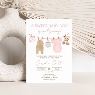 Invitación Sweet Baby Girl Clothesline Baby Shower