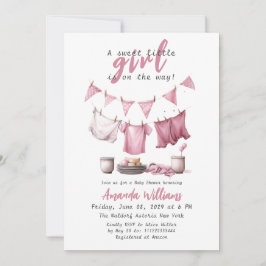 Invitación Sweet Baby Girl Pink Boho Clothesline Baby Shower