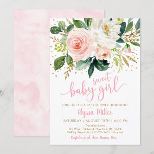 Invitación Sweet Baby Girl Pink Floral Baby Shower