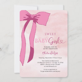 Invitación Sweet Baby Girl Rubor Pink Bow Baby Shower