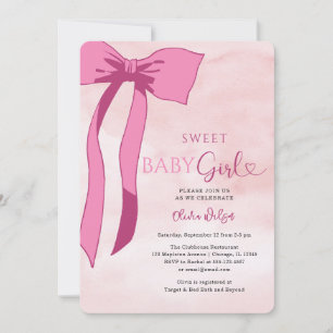 Invitación Sweet Baby Girl Rubor Pink Bow Baby Shower