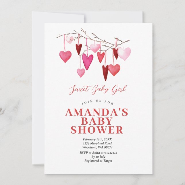 Invitación Sweet Baby Girl Valentine Balloon Baby Shower (Anverso)
