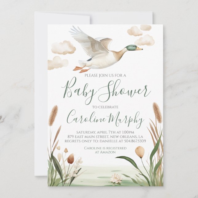 Invitación Sweet Baby Shower Mallard Duck Gingham (Anverso)