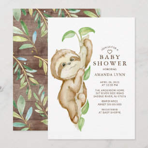 Invitación Sweet Baby Sloth Baby Shower