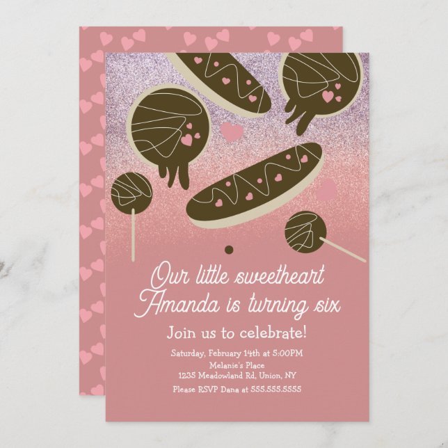 Invitación Sweet Bakery Faux Purpurina Día de San Valentín (Anverso / Reverso)