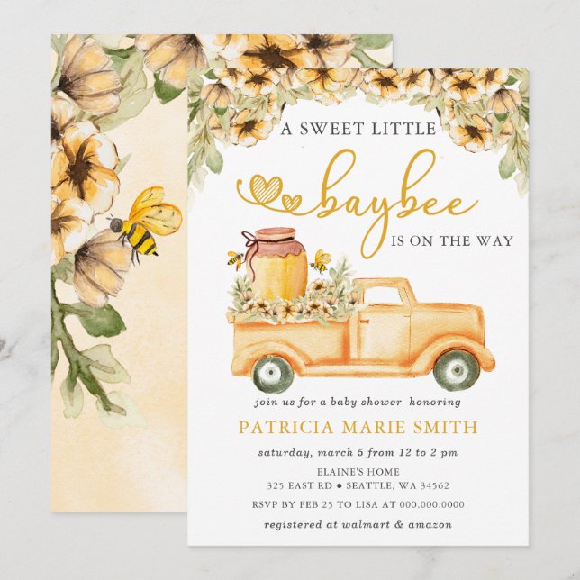 Invitación Sweet Baybee Está En Camino De Honeybee Baby Showe (Anverso / Reverso)